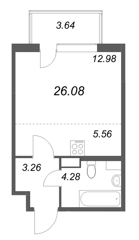 Квартира-студия, 26.08 м² в ЖК "ЮгТаун" - планировка, фото №1