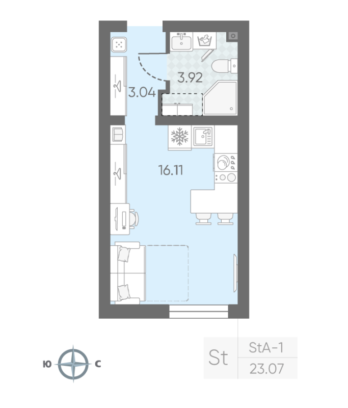 Квартира-студия, 23.07 м² в ЖК "Морская миля" - планировка, фото №1