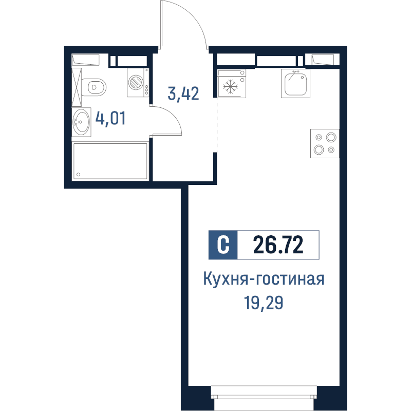 Квартира-студия, 26.72 м² в ЖК "Максималист" - планировка, фото №1