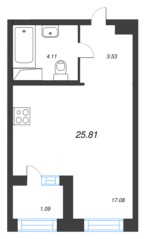 Квартира-студия, 25.81 м² в ЖК "ORO by Akvilon" - планировка, фото №1