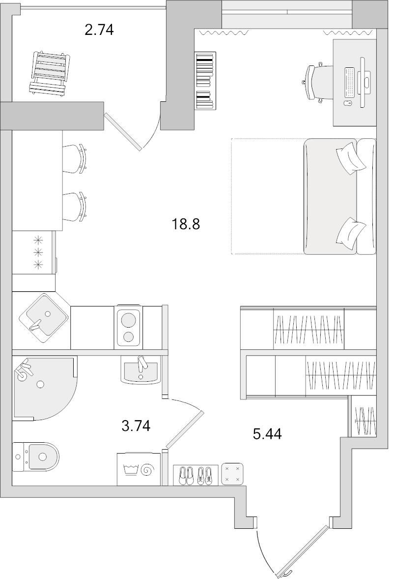 Квартира-студия, 30.72 м² в ЖК "Dreamline" - планировка, фото №1