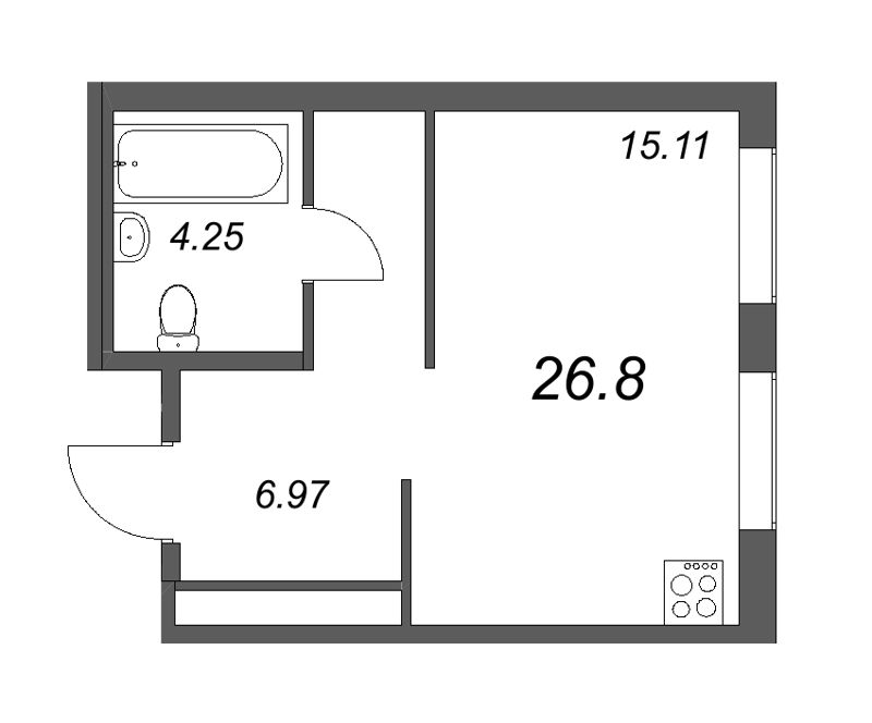 Квартира-студия, 26.8 м² в ЖК "Новые горизонты" - планировка, фото №1