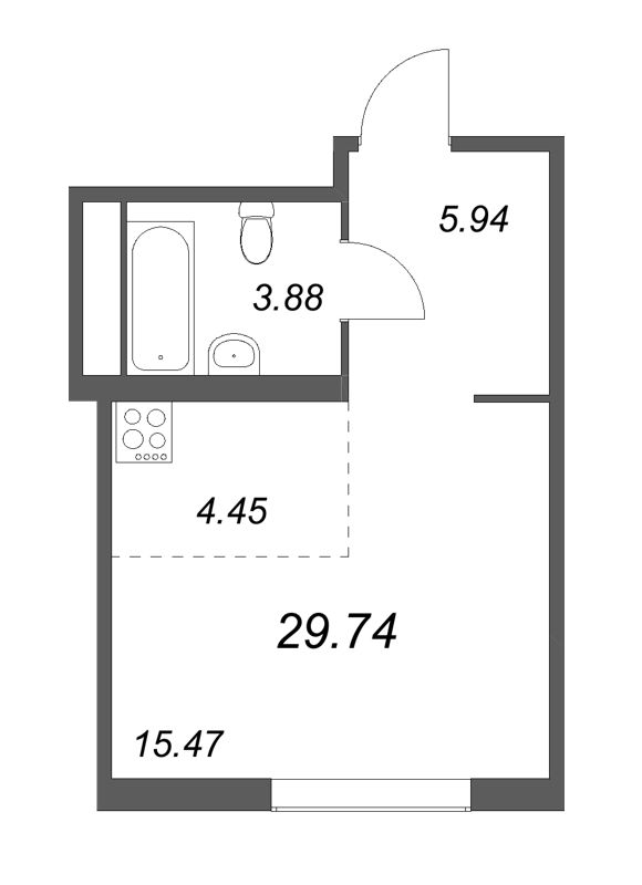 Квартира-студия, 29.74 м² - планировка, фото №1