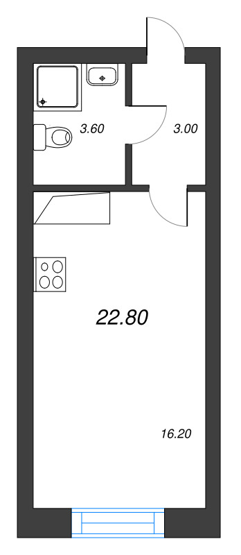 Квартира-студия, 22.8 м² в ЖК "Большая Охта" - планировка, фото №1