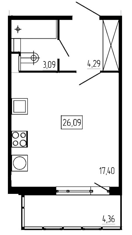 Квартира-студия, 26.09 м² - планировка, фото №1