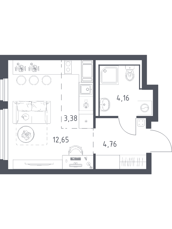 Квартира-студия, 24.95 м² в ЖК "Новое Колпино" - планировка, фото №1