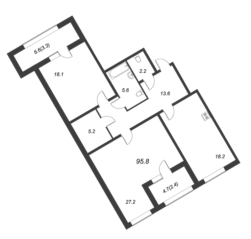 2-комнатная квартира, 109.7 м² - планировка, фото №1