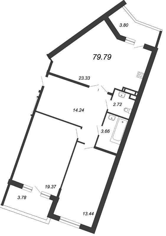 3-комнатная (Евро) квартира, 79.79 м² - планировка, фото №1