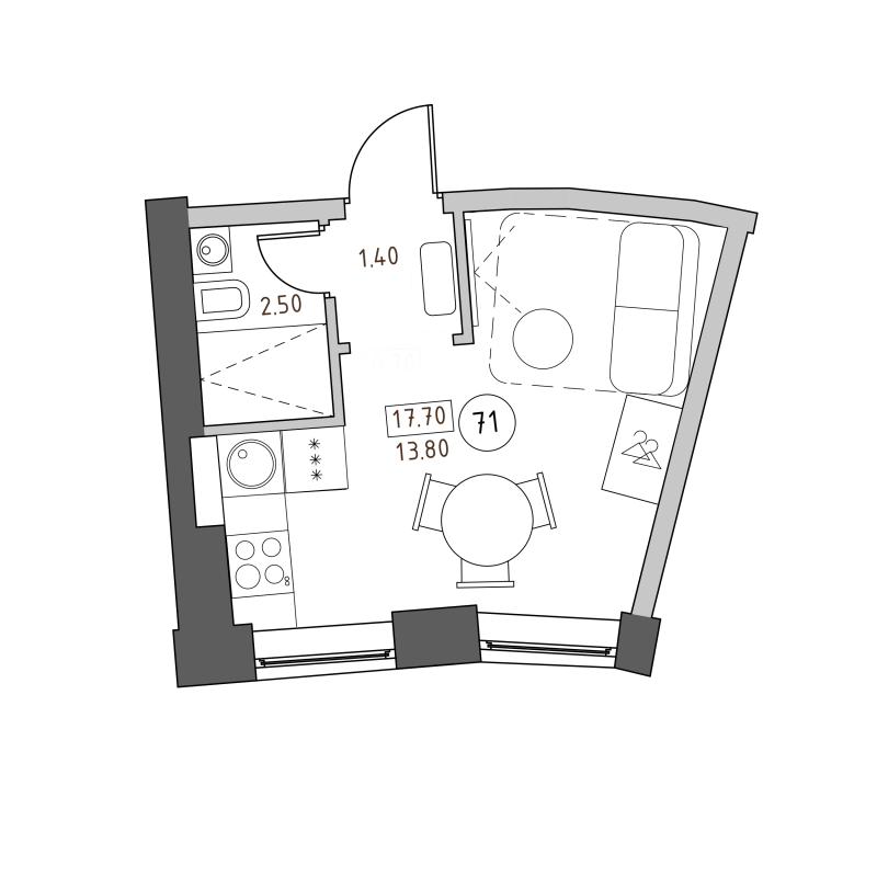 Квартира-студия, 17.7 м² в ЖК "Швецова 4" - планировка, фото №1