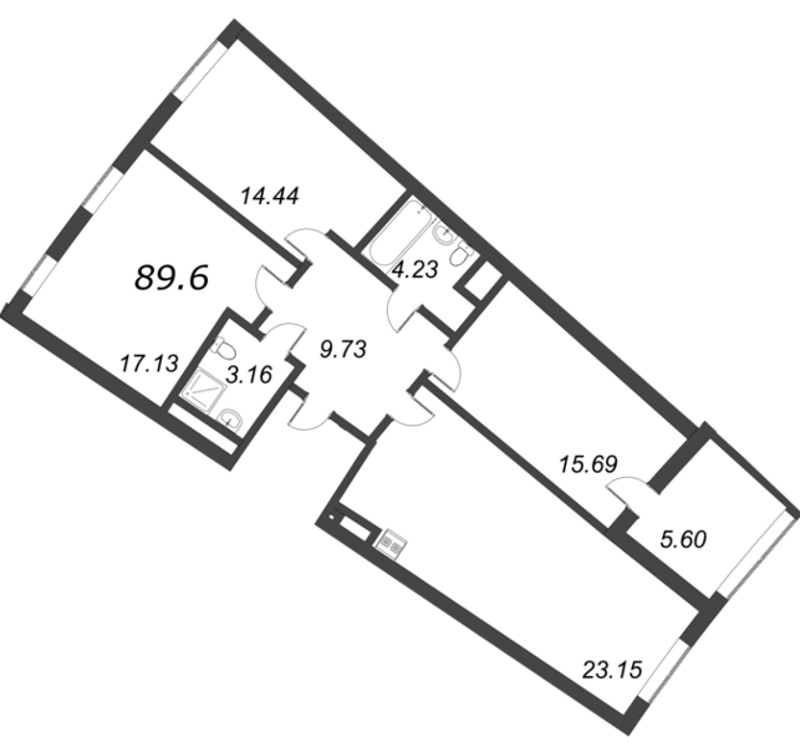 3-комнатная (Евро) квартира, 89.6 м² - планировка, фото №1