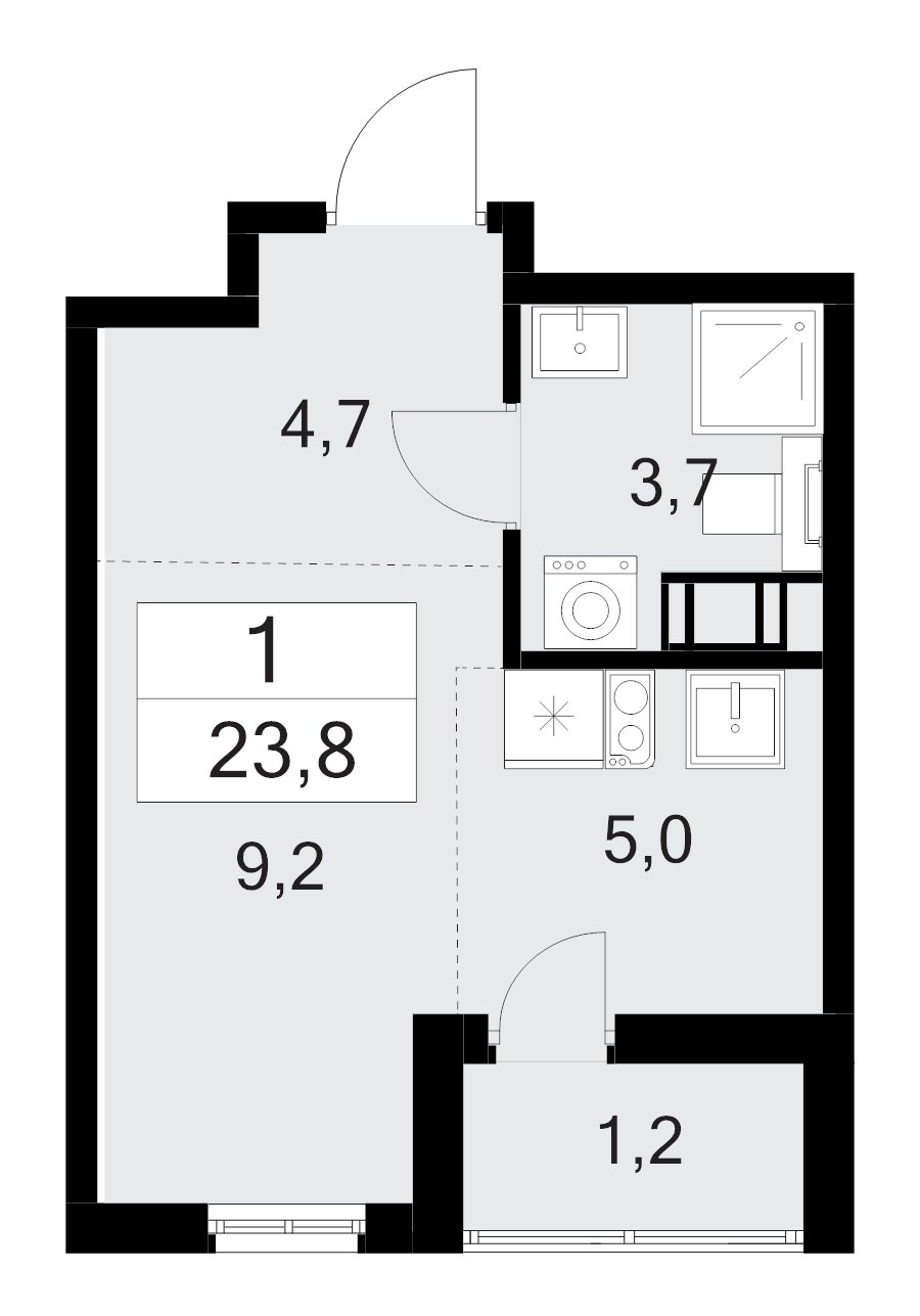 Квартира-студия, 23.8 м² в ЖК "А101 Лаголово" - планировка, фото №1
