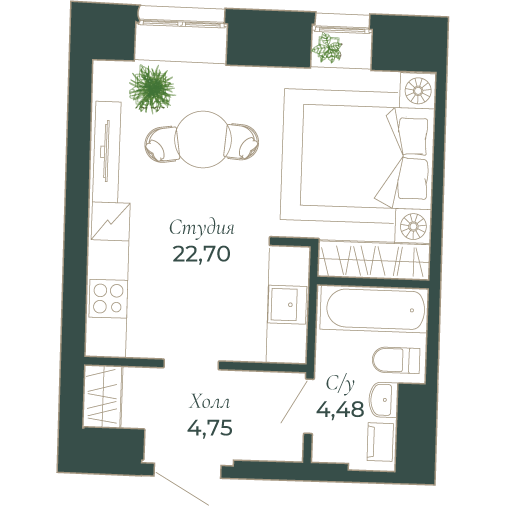Квартира-студия, 32.6 м² в ЖК "Мадонна Бенуа" - планировка, фото №1