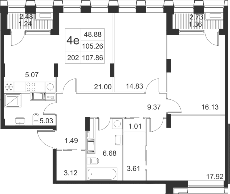 4-комнатная (Евро) квартира, 110 м² в ЖК "Golden City" - планировка, фото №1