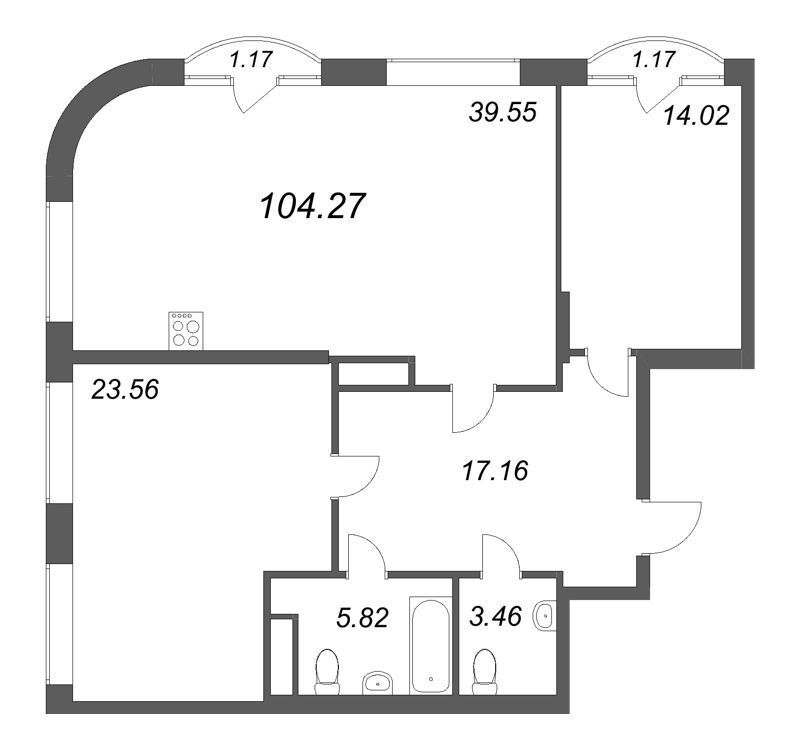 3-комнатная (Евро) квартира, 104.27 м² в ЖК "MONODOM-ART" - планировка, фото №1