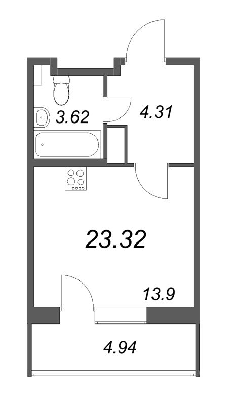 Квартира-студия, 23.32 м² - планировка, фото №1