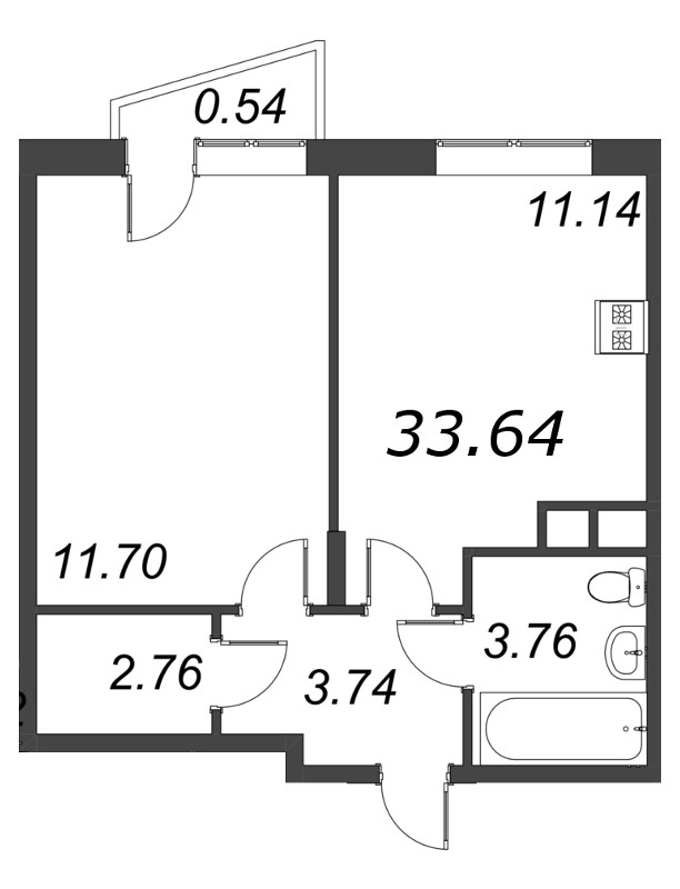 1-комнатная квартира, 33.64 м² в ЖК "VEREN NORT сертолово" - планировка, фото №1
