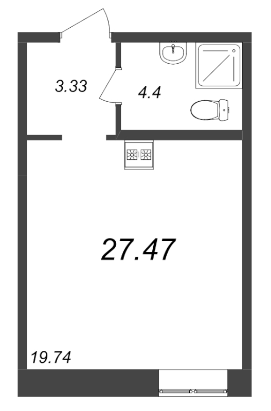 Квартира-студия, 27.47 м² - планировка, фото №1