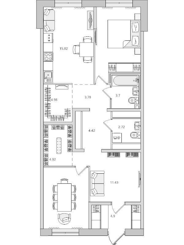 2-комнатная квартира, 80.2 м² в ЖК "Dreamline" - планировка, фото №1