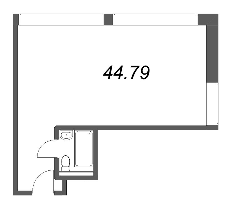 1-комнатная квартира, 44.79 м² - планировка, фото №1