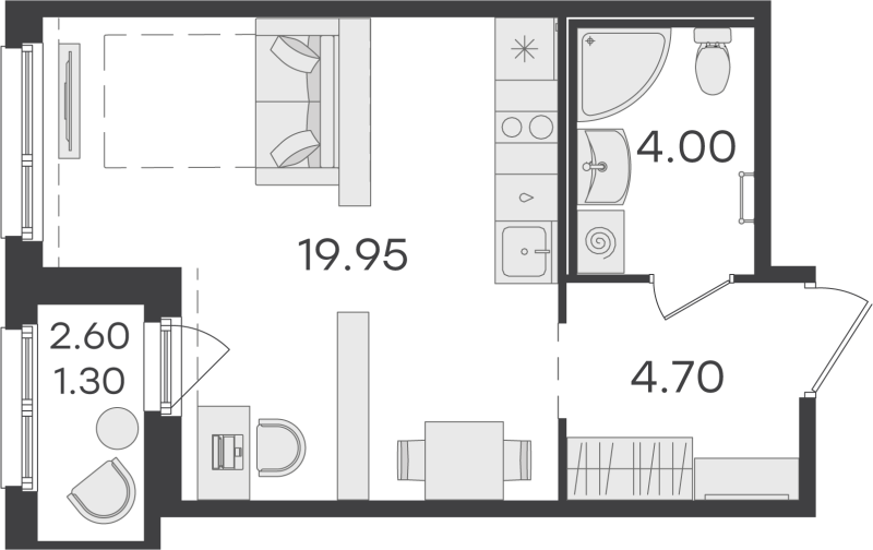 Квартира-студия, 29.95 м² - планировка, фото №1