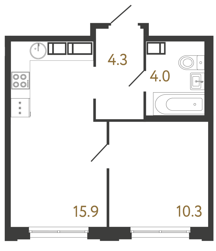 2-комнатная (Евро) квартира, 34.5 м² в ЖК "Струны" - планировка, фото №1