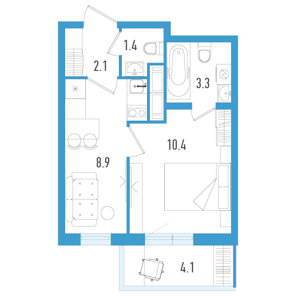 1-комнатная квартира, 27.3 м² в ЖК "Аэросити" - планировка, фото №1