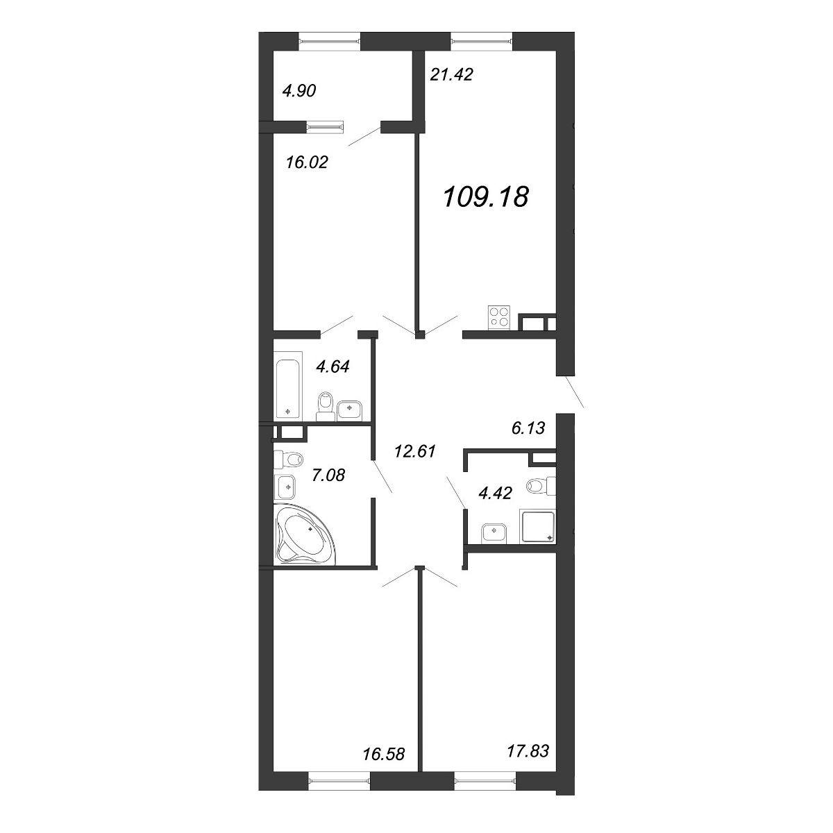 3-комнатная квартира, 110.6 м² - планировка, фото №1