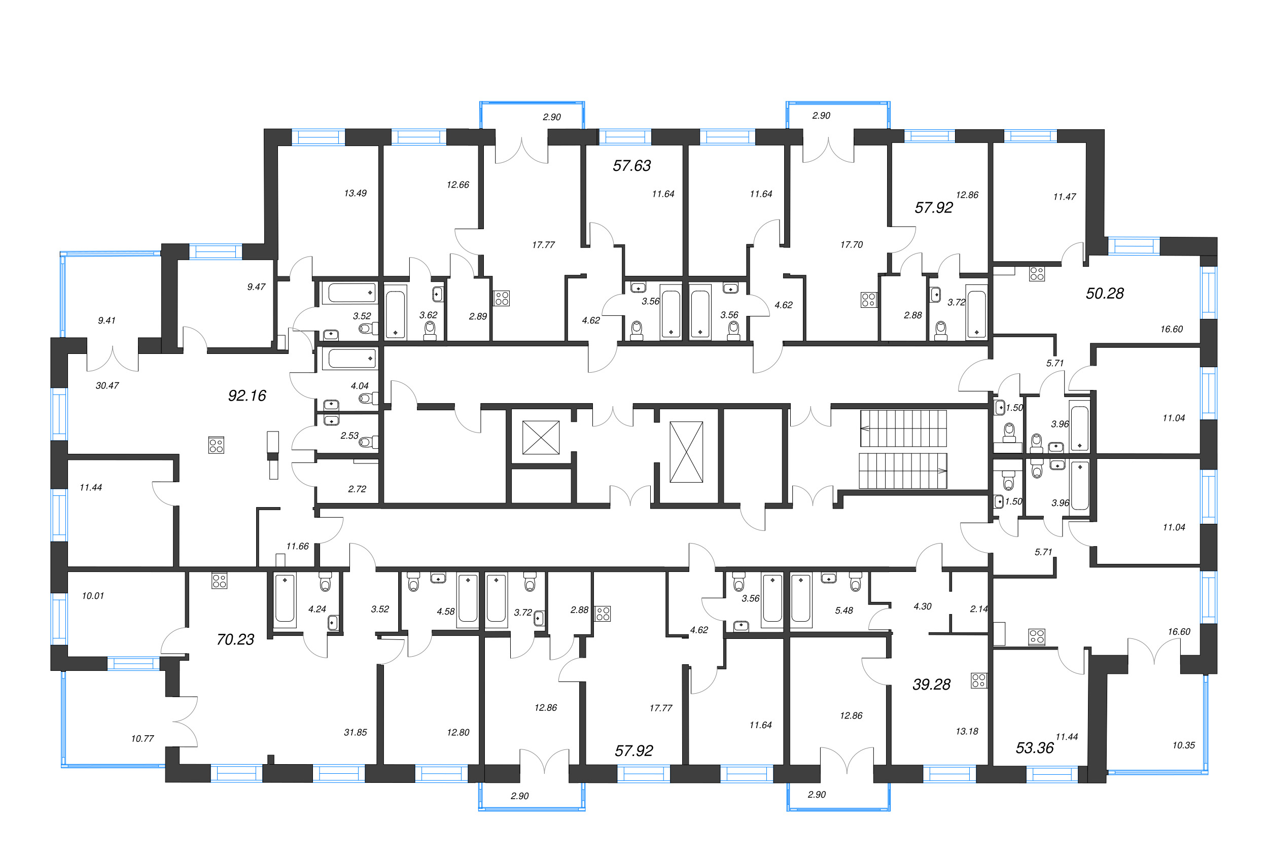 4-комнатная (Евро) квартира, 92.16 м² в ЖК "Alpen" - планировка этажа