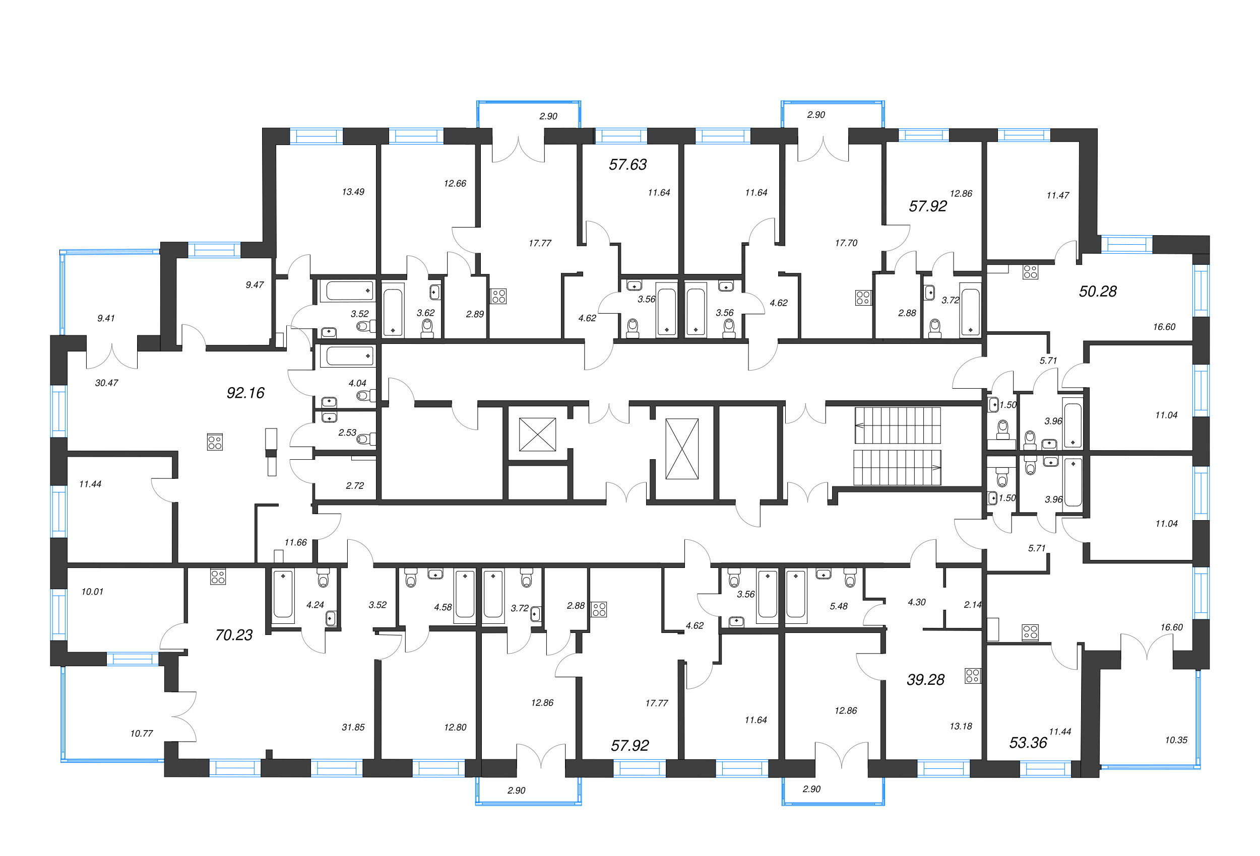 3-комнатная (Евро) квартира, 70.23 м² - планировка этажа