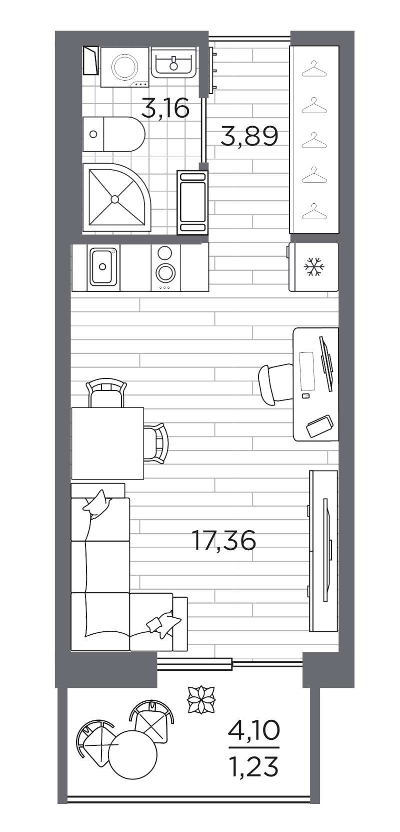 Квартира-студия, 25.64 м² в ЖК "Сезоны" - планировка, фото №1