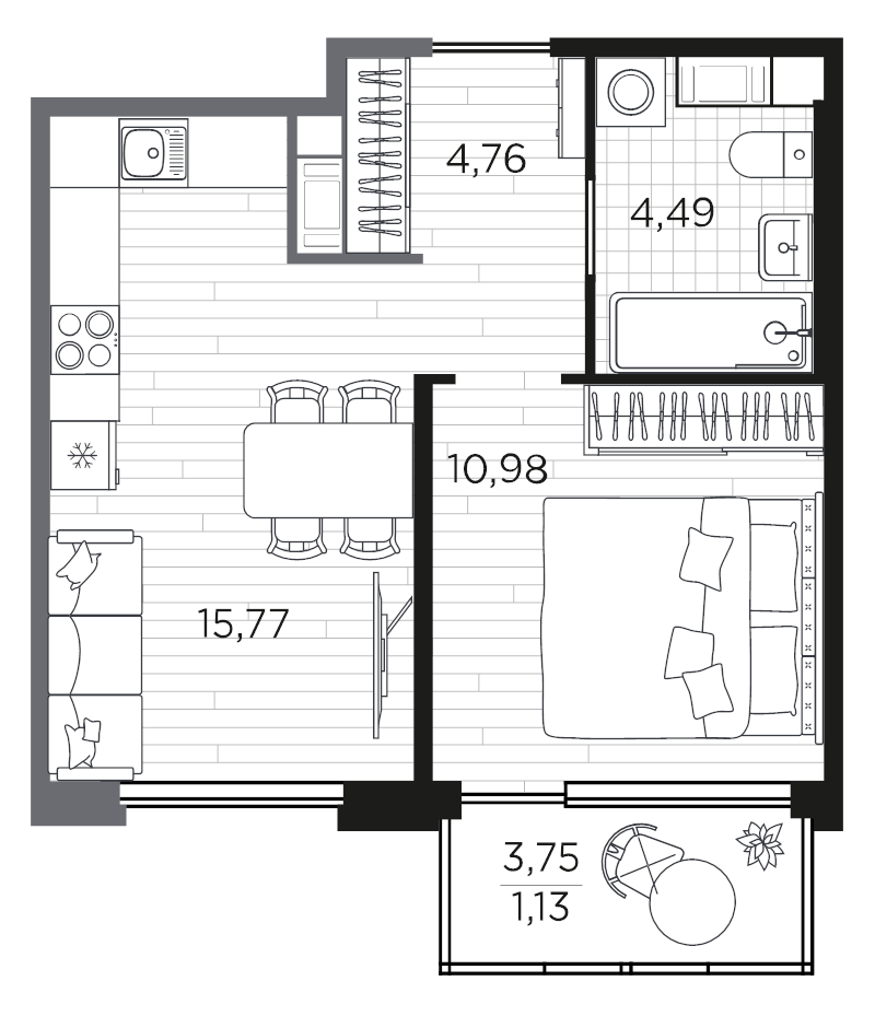 2-комнатная (Евро) квартира, 37.13 м² в ЖК "PLUS Пулковский" - планировка, фото №1