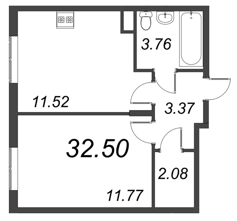 1-комнатная квартира, 32.5 м² в ЖК "VEREN NORT сертолово" - планировка, фото №1