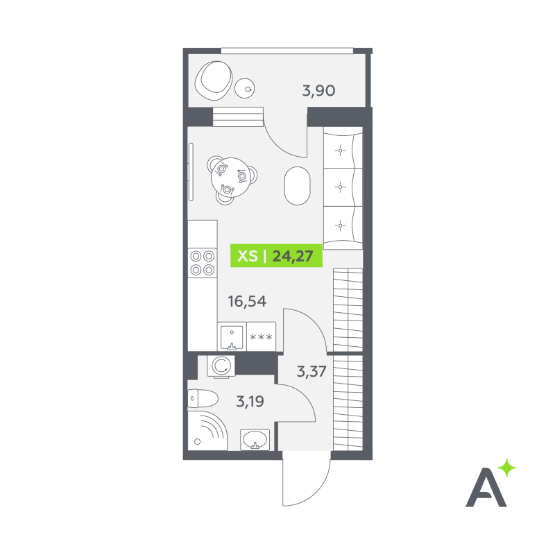 Квартира-студия, 24.27 м² в ЖК "Аквилон РекаПарк" - планировка, фото №1