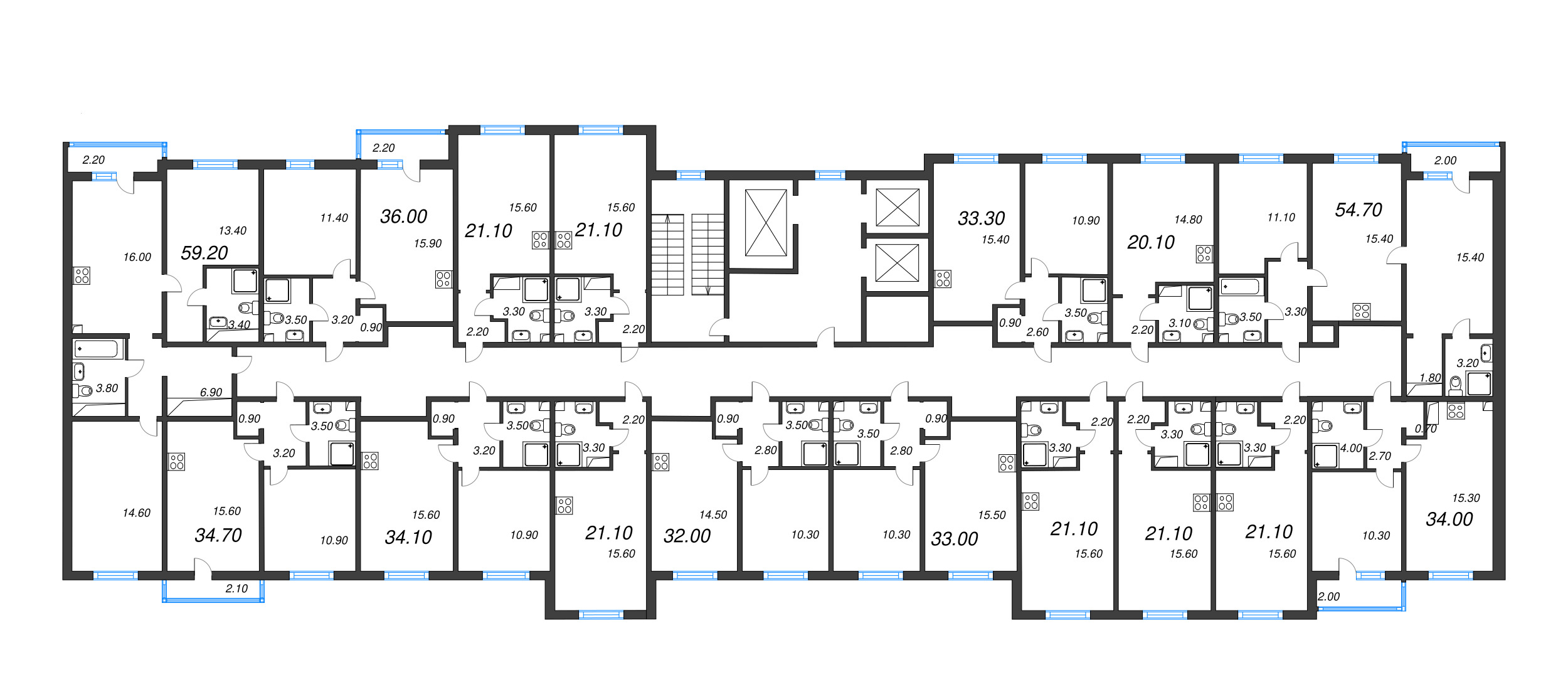 Квартира-студия, 21.1 м² в ЖК "Дыбенко Парк" - планировка этажа