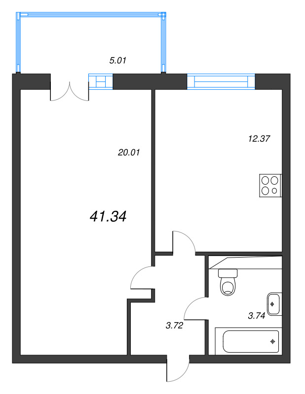 1-комнатная квартира, 41.34 м² в ЖК "Арт Парк" - планировка, фото №1