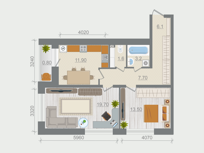 2-комнатная квартира, 63 м² в ЖК "Эко Квартал Гармония" - планировка, фото №1
