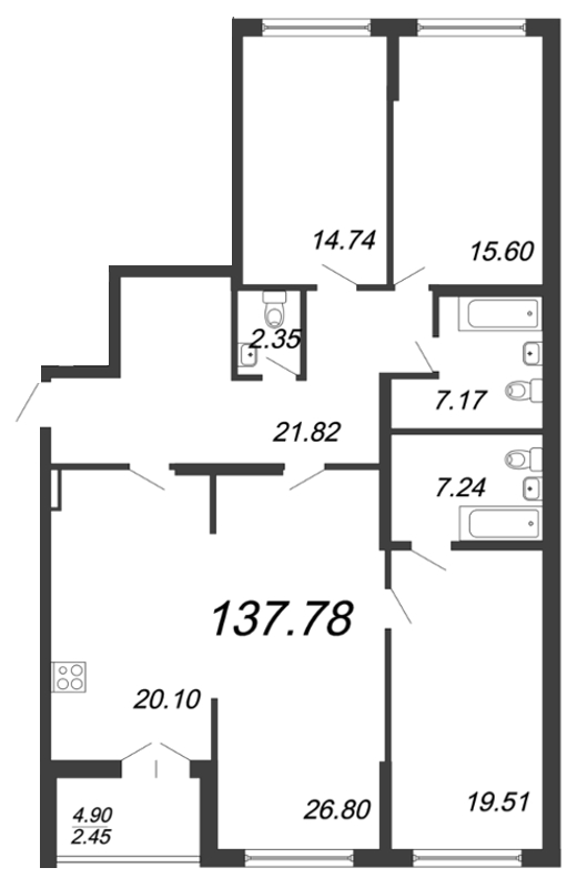 4-комнатная квартира, 137.2 м² - планировка, фото №1