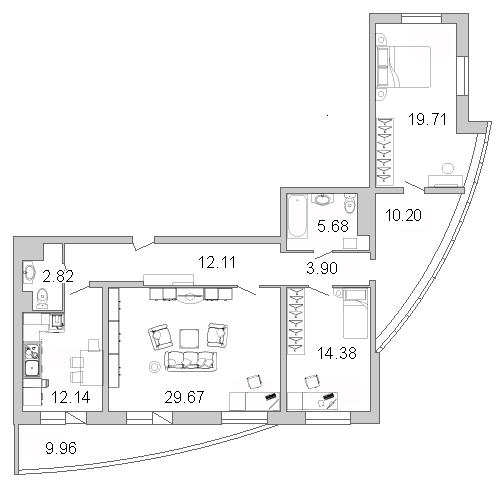 3-комнатная квартира, 113.7 м² - планировка, фото №1