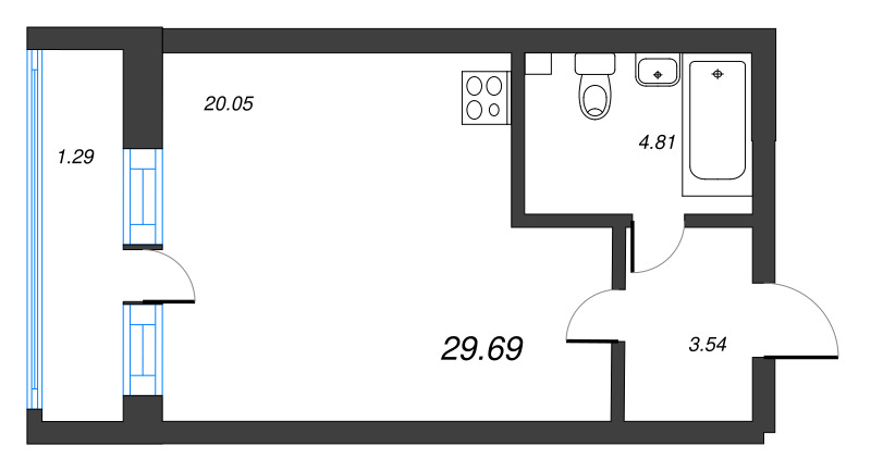 Квартира-студия, 29.69 м² - планировка, фото №1