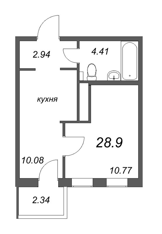 1-комнатная квартира, 28.9 м² в ЖК "AEROCITY Club" - планировка, фото №1