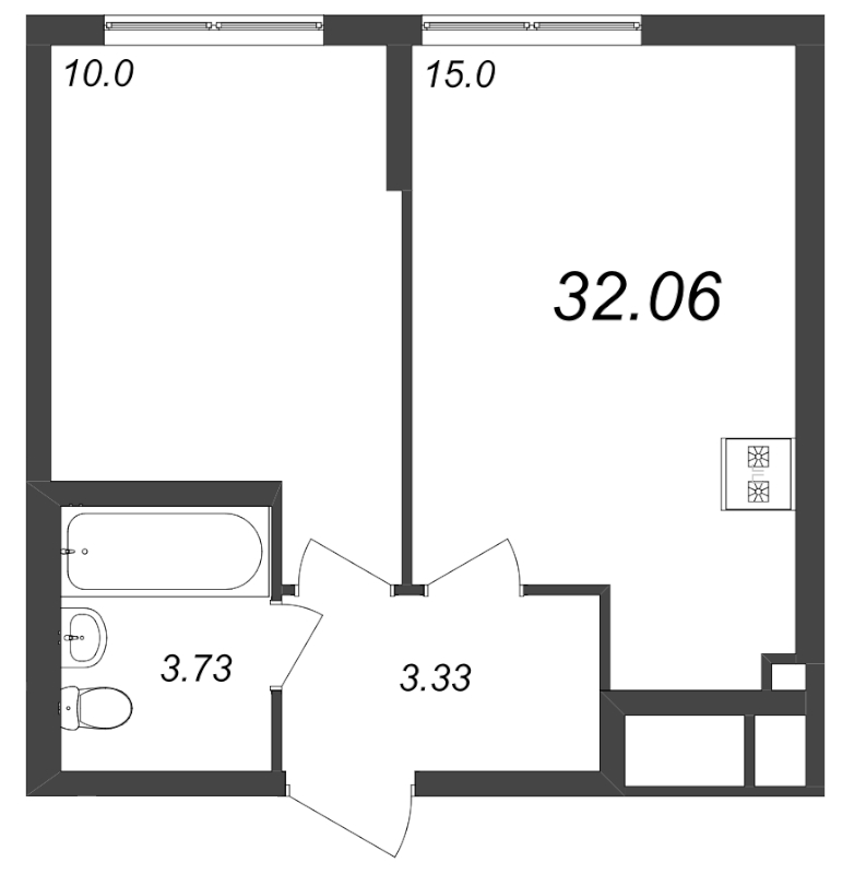 2-комнатная (Евро) квартира, 32.06 м² в ЖК "Морская набережная" - планировка, фото №1