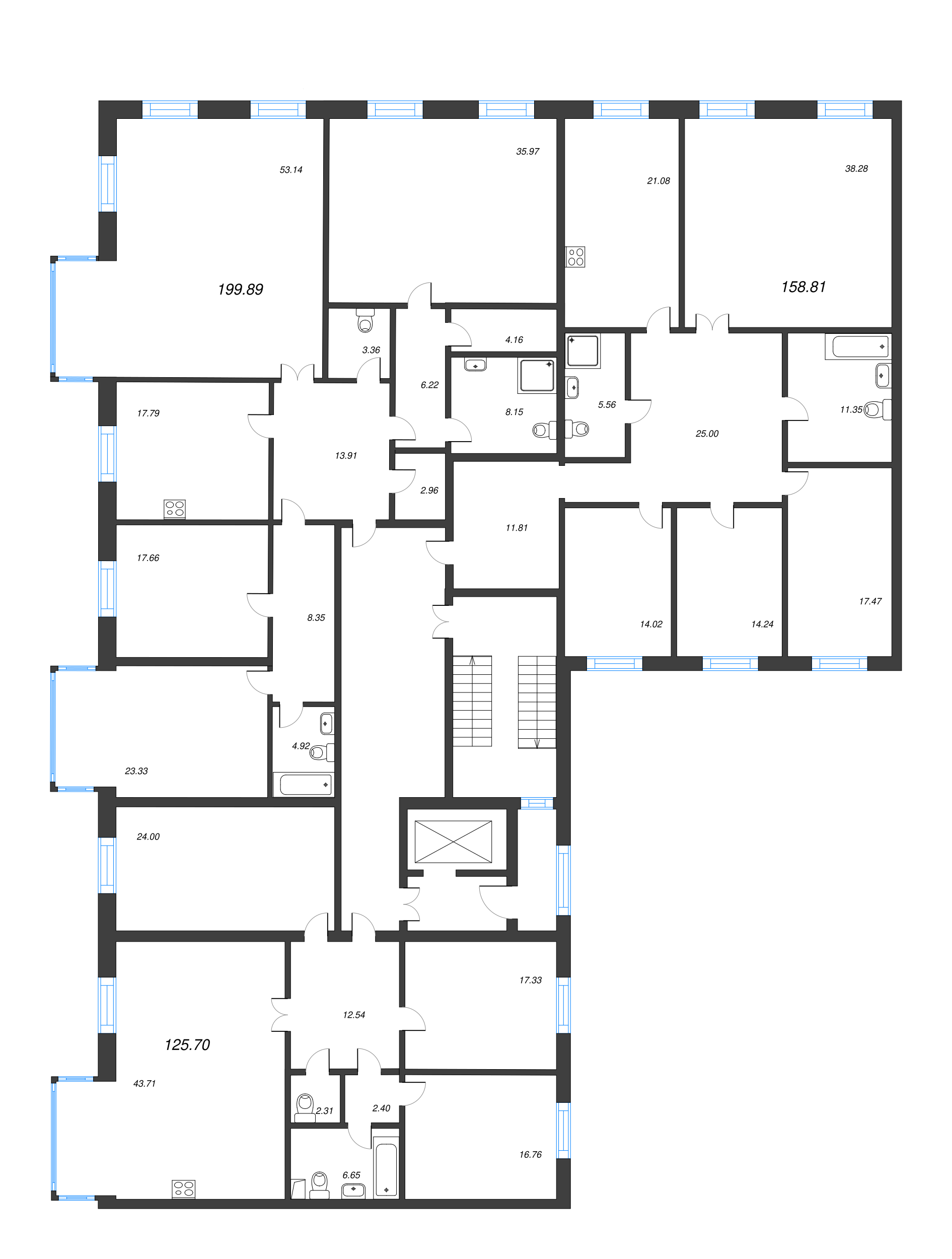 5-комнатная (Евро) квартира, 159 м² - планировка этажа