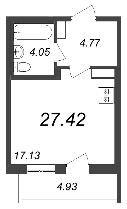 Квартира-студия, 27.42 м² - планировка, фото №1