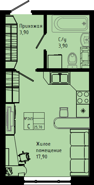 Квартира-студия, 25.7 м² в ЖК "Pixel" - планировка, фото №1