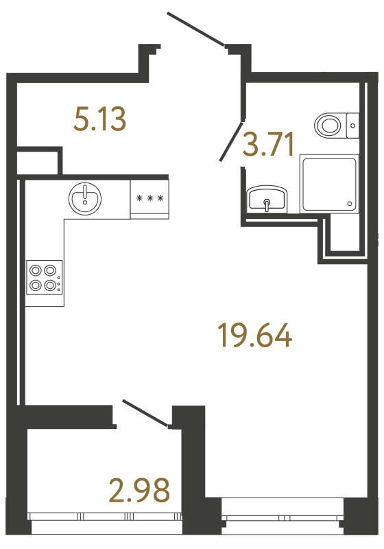 Квартира-студия, 28.48 м² - планировка, фото №1