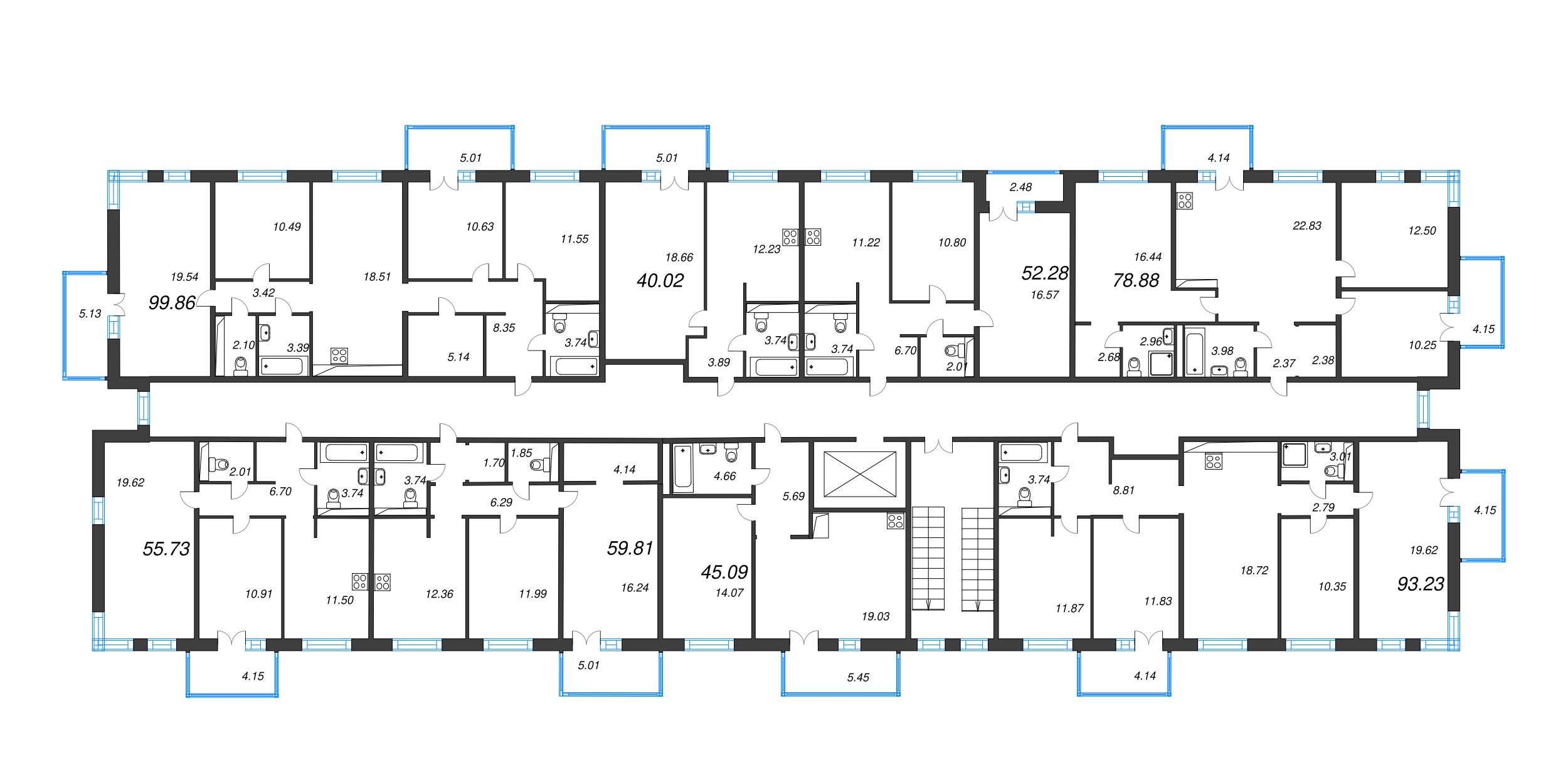 1-комнатная квартира, 40.02 м² в ЖК "Арт Парк" - планировка этажа