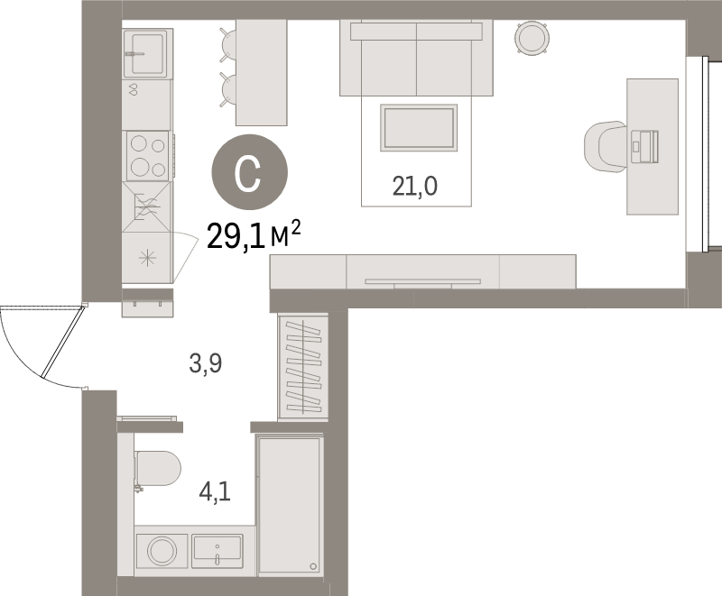 Квартира-студия, 29.1 м² в ЖК "Северный ветер" - планировка, фото №1