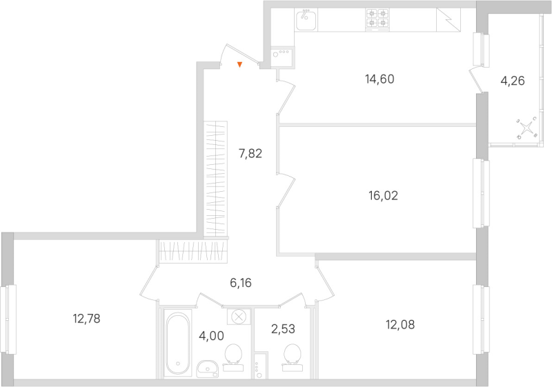 3-комнатная квартира, 75.99 м² в ЖК "Ясно.Янино" - планировка, фото №1