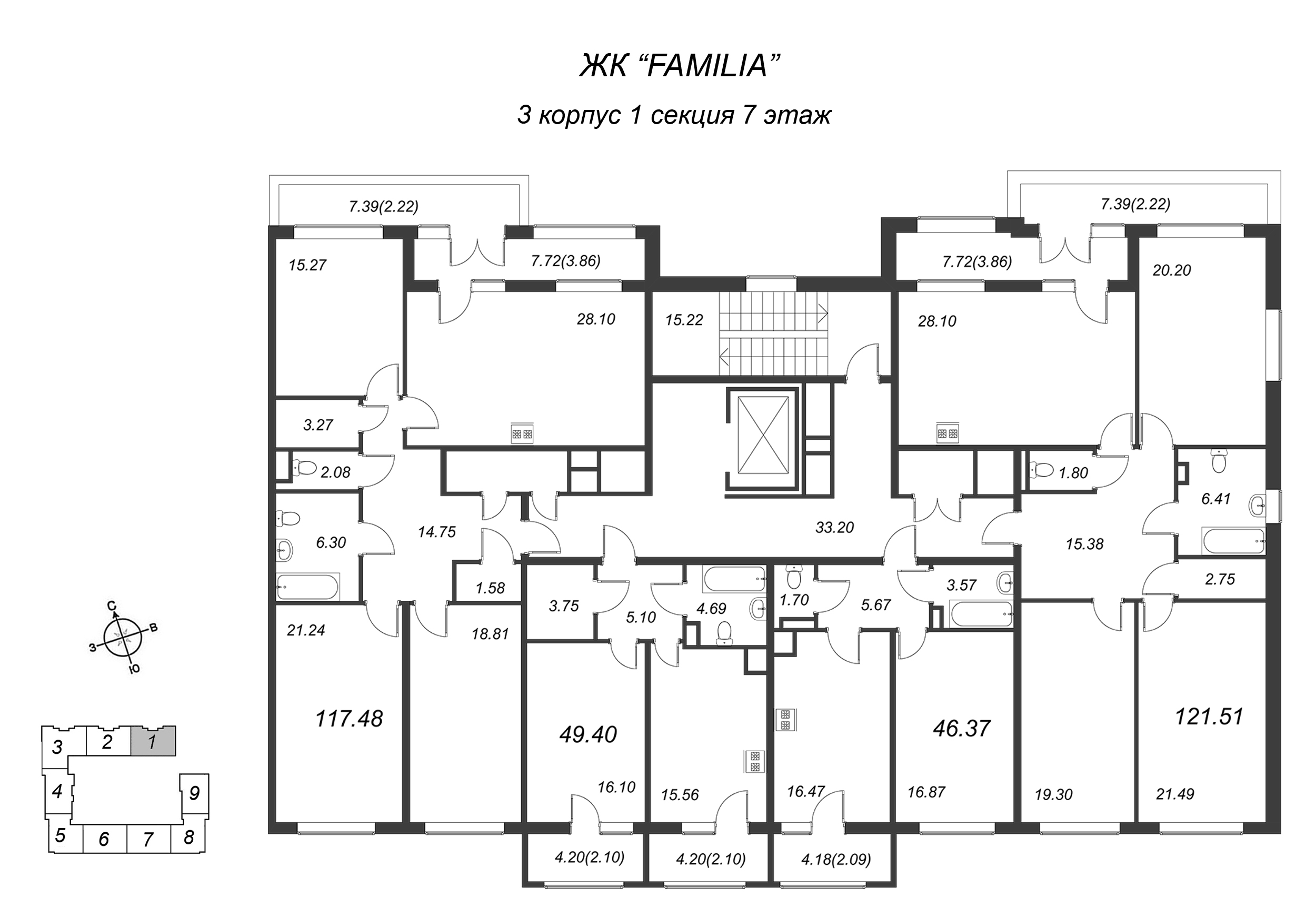 2-комнатная (Евро) квартира, 46.4 м² - планировка этажа