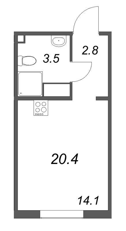 Квартира-студия, 20.4 м² - планировка, фото №1